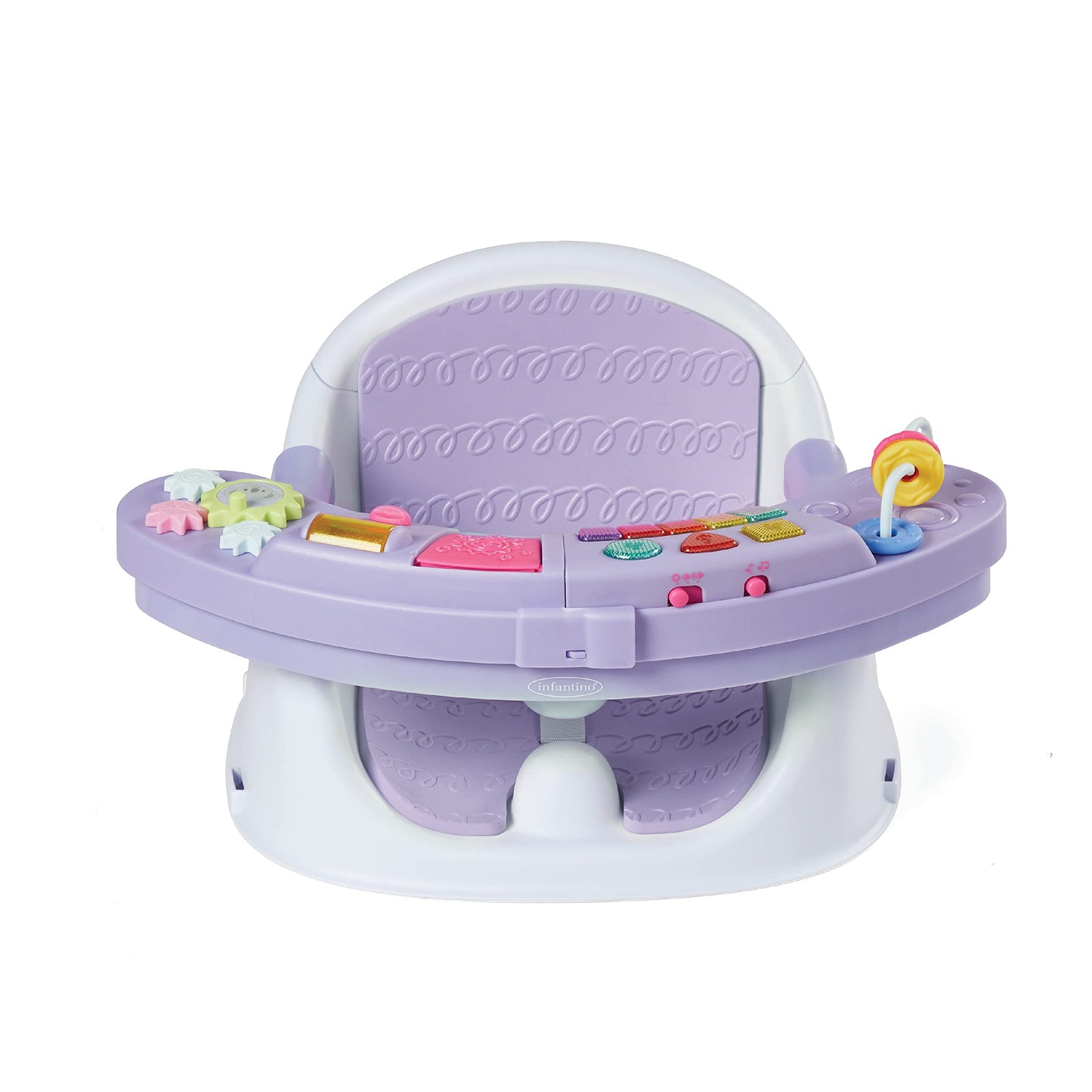 Infantino Music & Lights 3-in-1 Discovery Seat and Booster - Convertible Booster Infant Activity Seat and Feeding Seat with Electronic Piano for Sensory Exploration for Babies and Toddlers Lavender